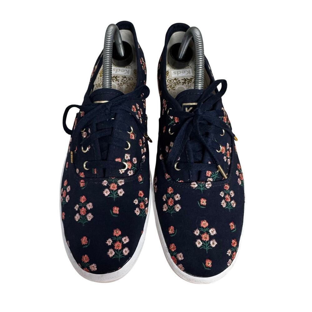 Keds x Rifle Paper Co. Blue Embroidered Floral Sneakers Size 9.5 Spring Cottage - Picture 3 of 8